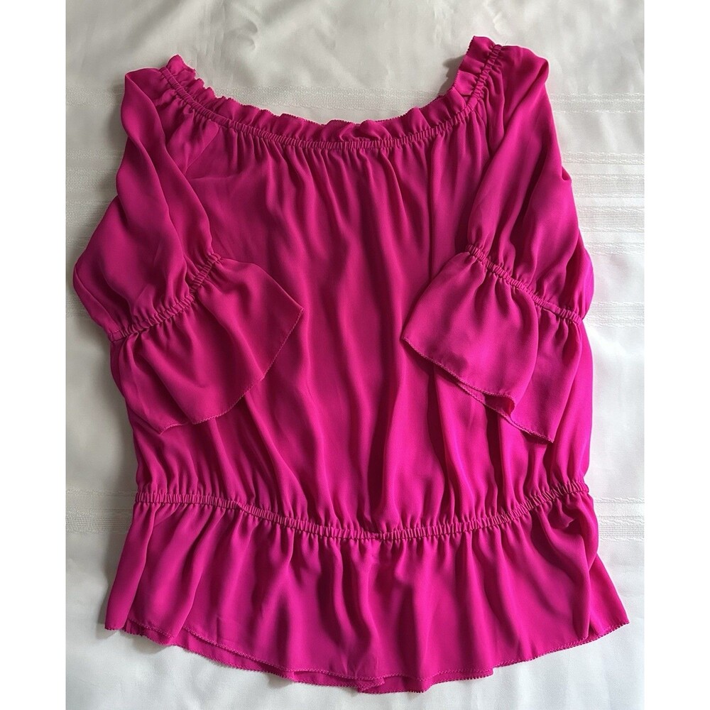 Lauren Ralph Lauren Women's Flowy Fuchsia Blouse - Size 1X Black Label Peplum - Picture 7 of 15